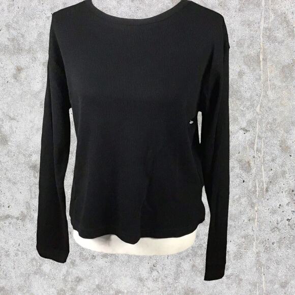 RDI Women’s Large Black Waffle Knit Thermal Crewneck Pullover - Picture 4 of 16